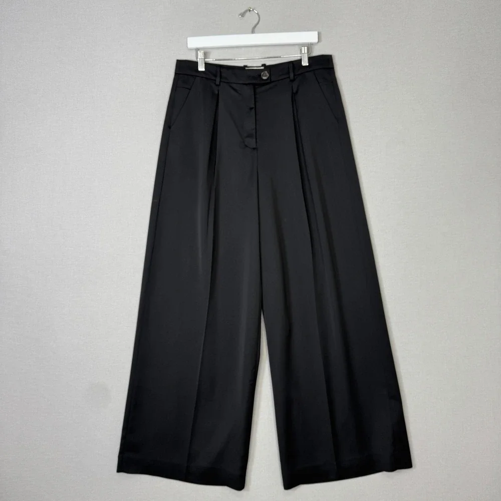 J.Crew Collection High Rise Wide‎ Leg Satin Crepe Pants Womens 12 Black Trousers